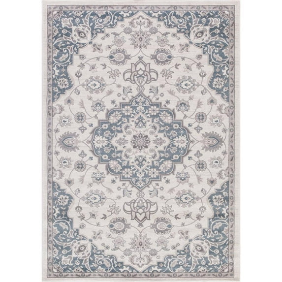 Concord Global 45547 7 ft. 10 in. x 10 ft. 6 in. Lara Center Medallion - Ivory, Blue