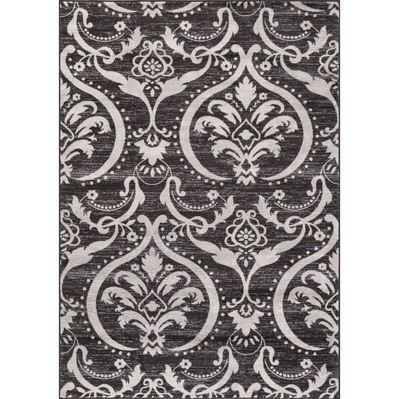 Concord Global 45736 6 ft. 7 in. x 9 ft. 3 in. Lara Large Damask - Anthracite