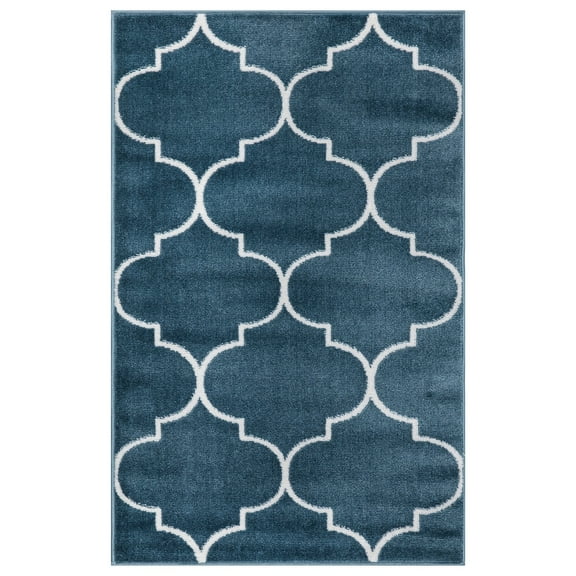 Concord Global Jefferson Collection Morocco Trellis Area Rug Blue/Ivory 2'7"x4'1" 3' x 5' Kitchen