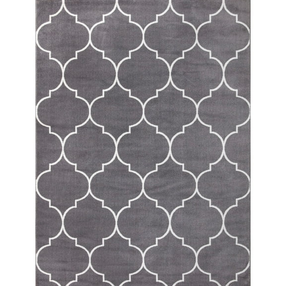 Concord Global Jefferson Collection Morocco Trellis Area Rug Grey/Ivory 5'3"x7'3" 5' x 8' Dining Room