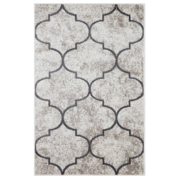 Concord Global Jefferson Collection Morocco Trellis Area Rug Ivory/Grey 2'7"x4'1" 3' x 5' Kitchen