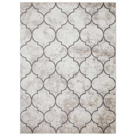 Concord Global Jefferson Collection Morocco Trellis Area Rug Ivory/Grey 5'3"x7'3" 5' x 8' Dining Room