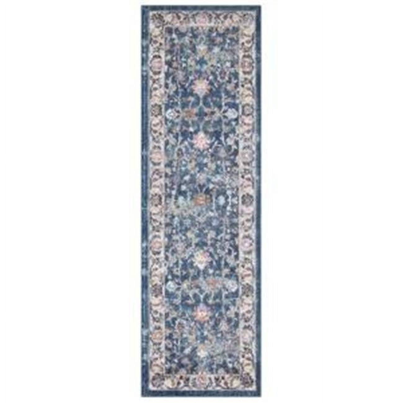 Vintage Navy Blue Polypropylene Border Runner Rug, 2' x 7'