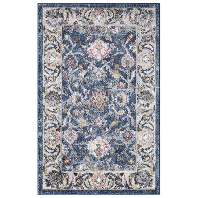 Navy and Beige Vintage Istanbul Border Area Rug, 3 x 4 ft