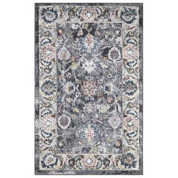 Concord Global Trading 72365 5 x 7 ft. Vintage Istanbul Border Rectangle Area Rug, Gray