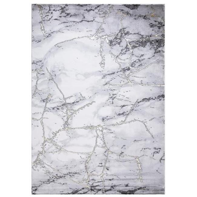 Gray and White Marble Abstract Area Rug with Gold Accents