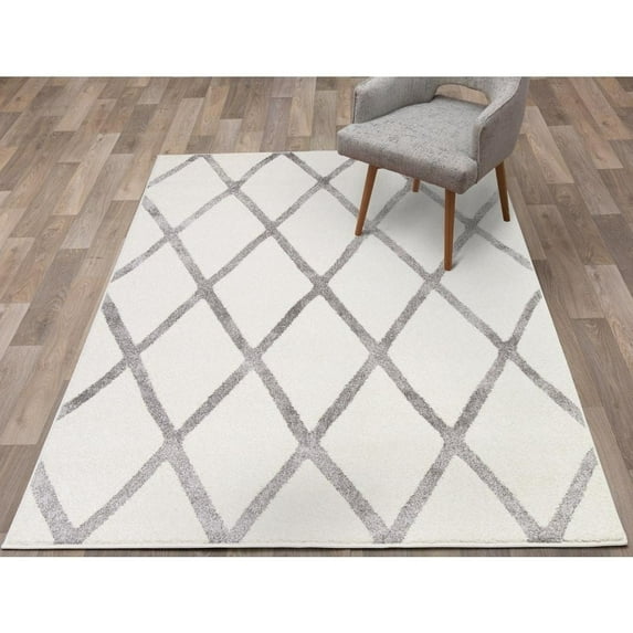 Concord Global Trading Concord Global Charlotte Diamond Area Rug Ivory/Grey 7'10" x 9'10" 8' x 10' Living Room