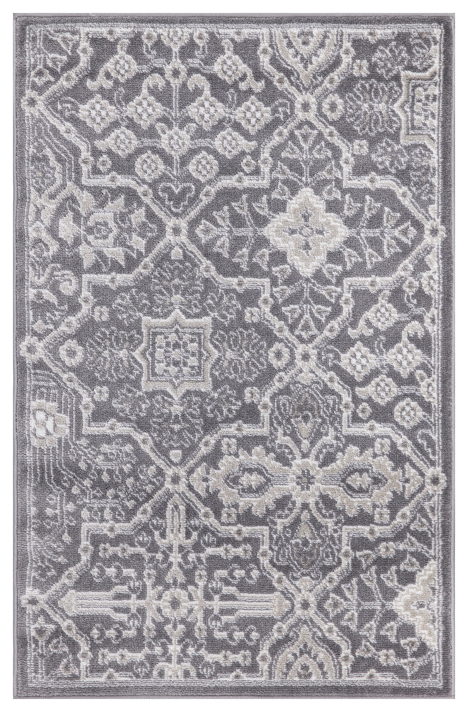 Gray and Ivory Rectangular Stain-Resistant Synthetic Area Rug