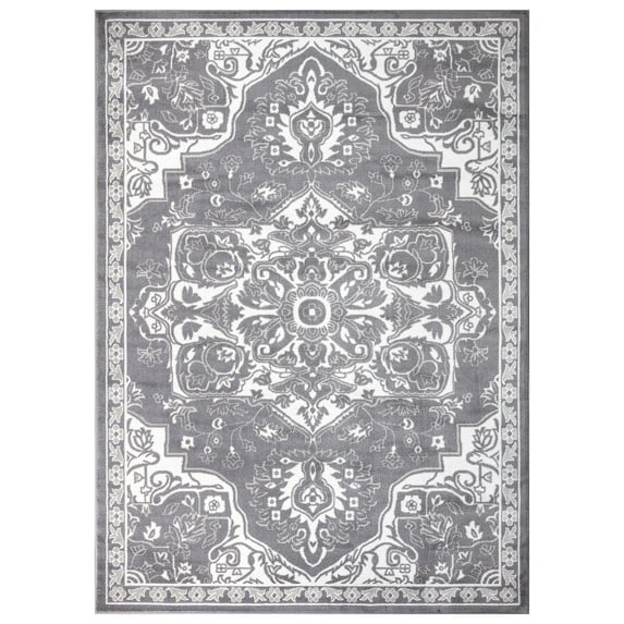 Concord Global Trading Concord Global Jefferson Collection Vintage Area Rug Grey/Ivory 5'3"x7'3" 5' x 8' Dining Room