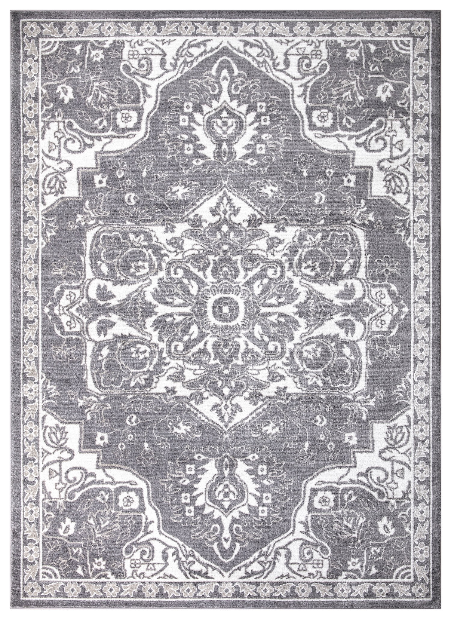 Gray Rectangular Medallion Synthetic Easy Care Area Rug