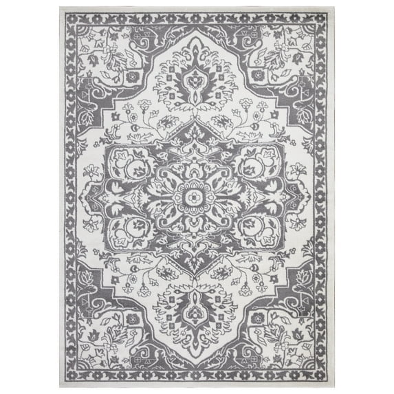 Concord Global Trading Concord Global Jefferson Collection Vintage Area Rug Ivory/Grey 6'7"x9'3" 7' x 9' Bedroom