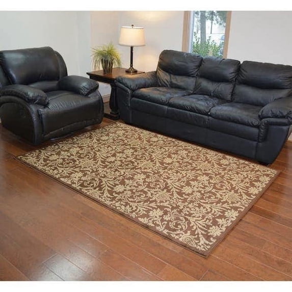 Concord Global Trading Concord Global Jewel Damask Area Rug Brown/Beige 2'7" x 4' Latex Free Polypropylene Floral & Botanical Stain Resistant 3' x 5'