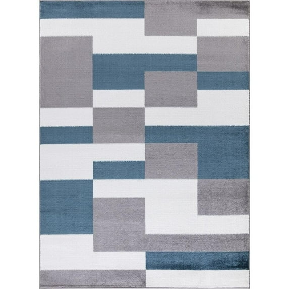 Concord Global Trading Concord Global Madison Rectangles Area Rug Grey/Blue 6'7"x 9'3" 7' x 9' Living Room
