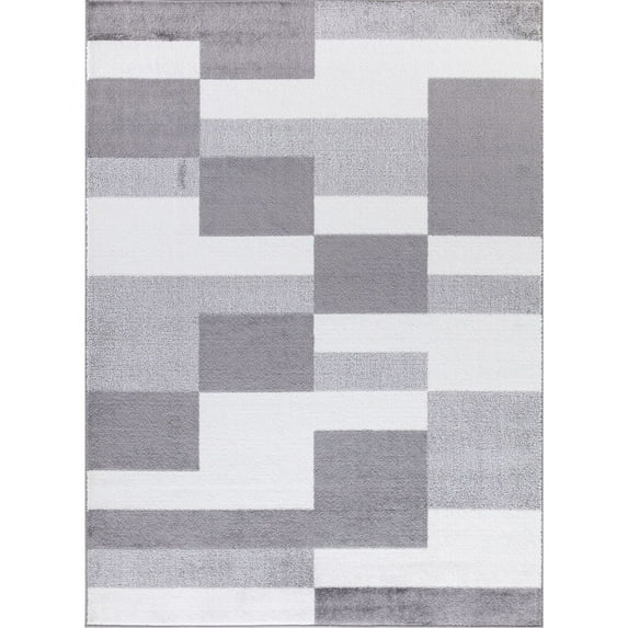 Concord Global Trading Concord Global Madison Rectangles Area Rug Grey/Ivory 5'3"x 7'3" 5' x 8' Living Room
