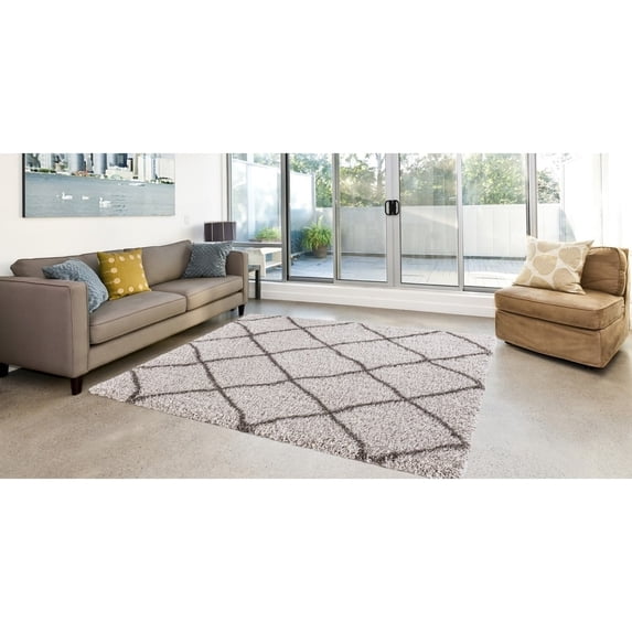Concord Global Trading Concord Global Ocean Shag Lattice Area Rug Beige/Light Brown 6'7" x 9'3" Stain Resistant 7' x 9' Dining Room Transitional,Shag