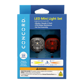 Concord Black Mini LED Bicycle Front and Rear Light Set, 25 Lumens