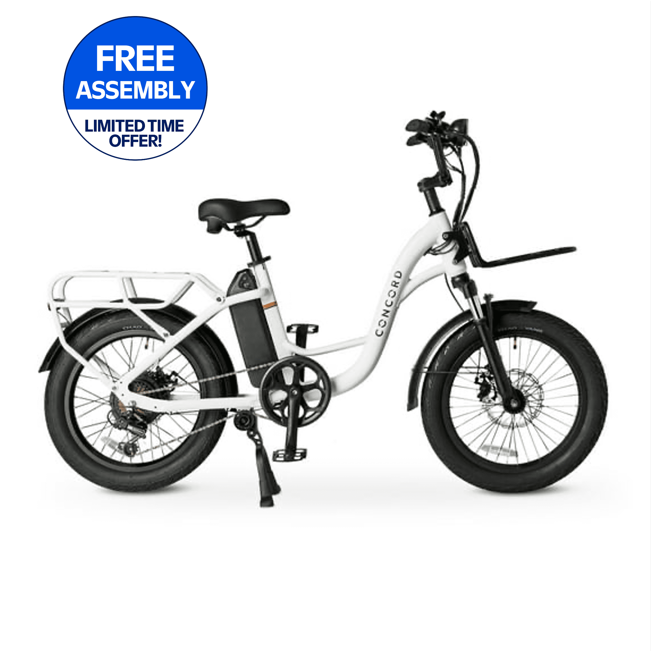 Concord LoadPro Electric Cargo Bike 20" Wheels, 48V Class 2, Off-White, Fits Riders 4'11" - 6'3", Adult