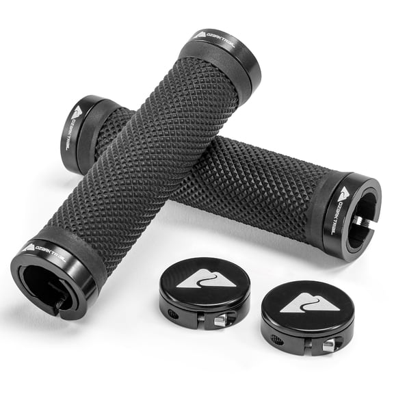 Ozark Trail Double Lock-On Bicycle Handlebar Grips, Anti-Slip Rubber with Metal Caps, Black, Includes Allen Wrench