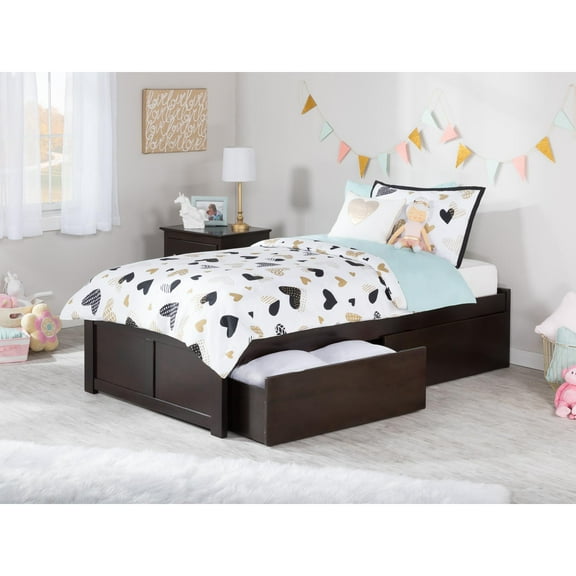 Concord Platform Bed with Flat Panel Foot Board and 2 Urban Bed Drawers, Multiple Colors, Multiple Sizes