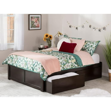 Concord Platform Bed with Flat Panel Foot Board and 2 Urban Bed Drawers, Multiple Colors, Multiple Sizes