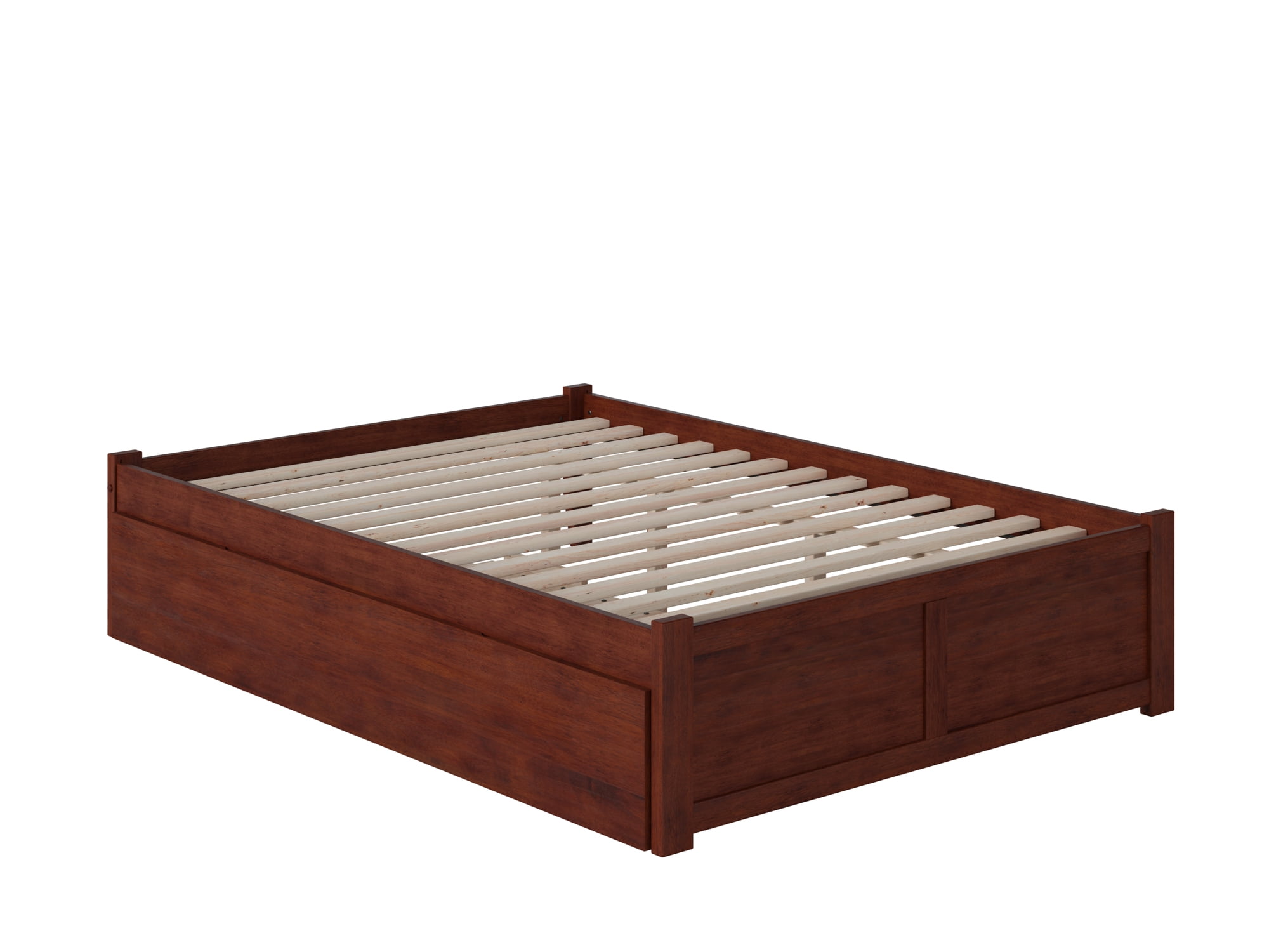Concord Walnut Queen Platform Bed with Upholstered Headboard and Storage Trundle