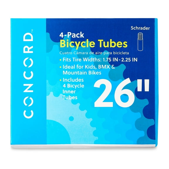 Concord Replacement Bicycle Inner Tube, 26", 4 Pack, Schrader Valve