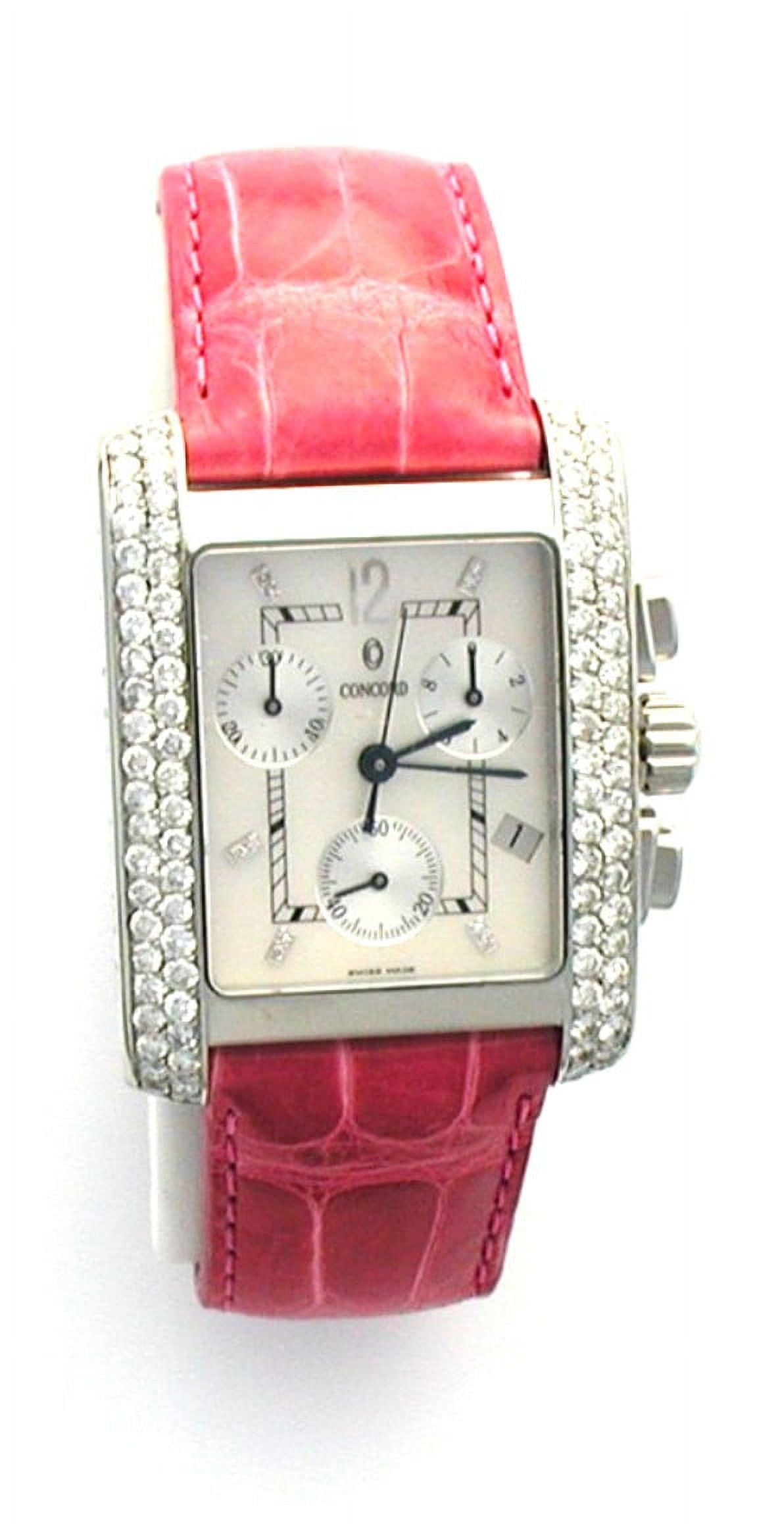CONCORD CONFECTIONS Concord Sportivo Chronograph Mother of Pearl Dial Diamond Bezel Available with Black or Pink Strap Unisex