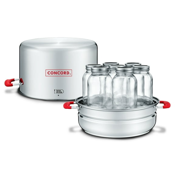 Concord Stainless Steel Turbo Steam Canner Canning Steamer Pot Set. Includes Canning Rack and Mason Jars (Induction Compatible).