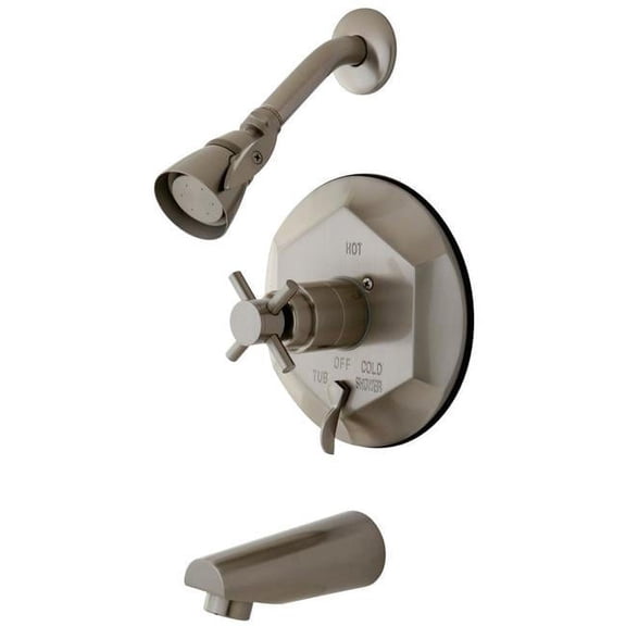 Concord Tub & Shower Faucet with Cross Handle, Satin Nickel