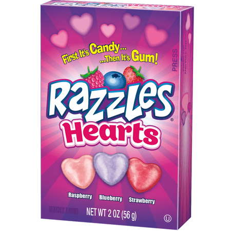 Concord Valentine Razzles Hearts Candy, 2 Ounce Box - 24 Count Box