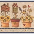 thumbnail image 1 of Concord Wallcoverings Classic Wallpaper Border Flowers Fruits and Birdhouses, Rustic Farmhouse Theme, Colors Blue Red Beige White, Size 7 Inches by 15 Feet ALB3762, 1 of 1