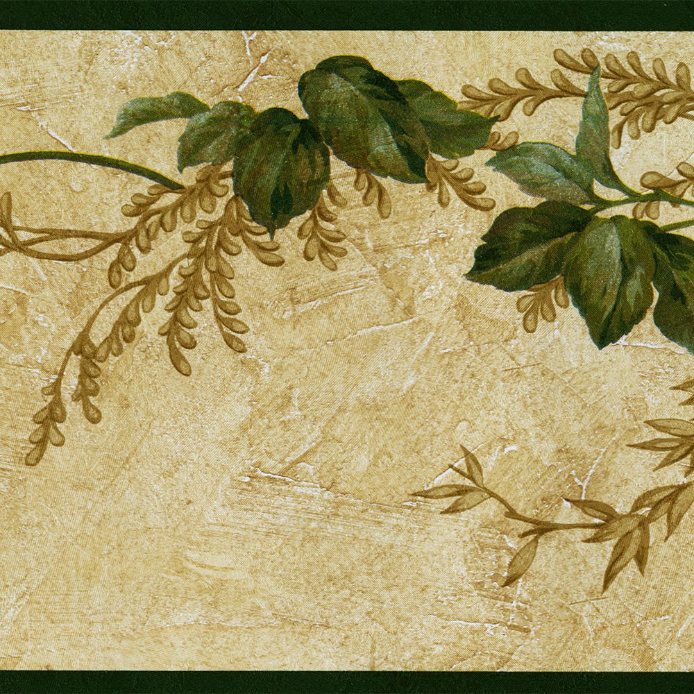 Concord Wallcoverings Floral Wallpaper Border Flowers and Leaves Design for Living Room and Kitchen, Beige Green, Size 7 Inches x 15 Feet KT73383N