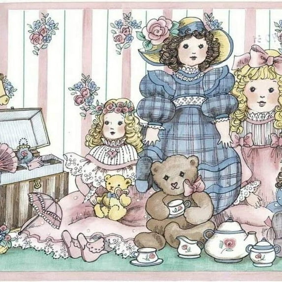 Concord Wallcoverings Kids Dolls Wallpaper Border Pink, Blue, Red, Yellow, White 9 Inches by 15 Feet GL4031B