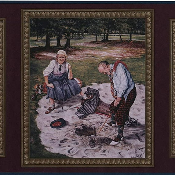 Concord Wallcoverings Old Fashion Golf Scenic Pictures Theme Wallpaper Border, Colors Burgundy, Red, Green, Blue, White 10.25 Inches by 15 Feet NT101422