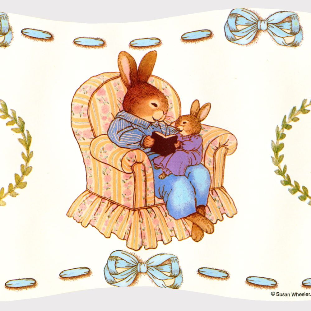 Concord Wallcoverings Peel and Stick Self Adhesive Kids Wallpaper Border, Bunny for Play Room Nursery Room, Cream Blue Brown, 15 ft by 5 in 2210W