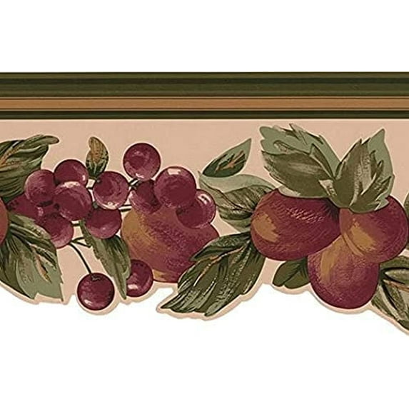 Concord Wallcoverings Prepasted Wallpaper Border Featuring Fruits on a Vine, Colors Beige Green Brown Red, Size 6 Inches by 15 Feet 5501802