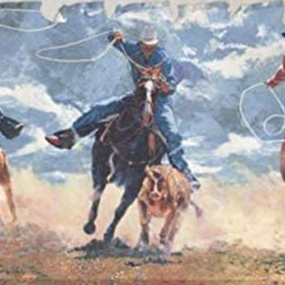 Concord Wallcoverings Retro Western Theme Wallpaper Border Featuring Cowboys Catching Calves with Lasso Rope, Size 10.5 Inches by x 15 Feet IN2645B