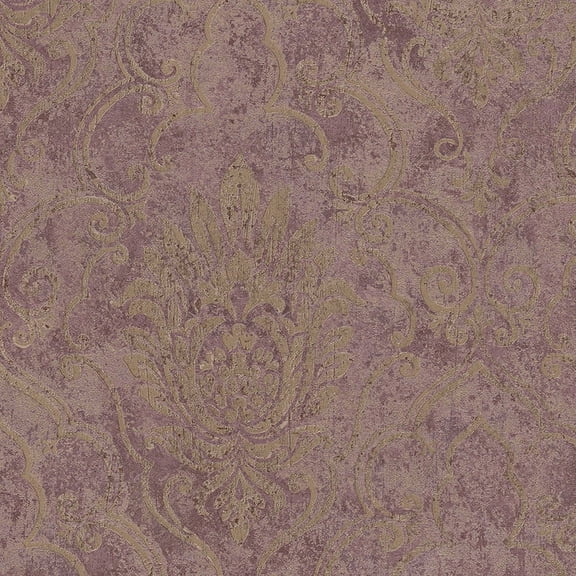 Concord Wallcoverings. Textured Wallpaper Abstract Featuring Floral Ornament, Purple Brown, 21 In x 33 Ft (56 sq. ft), 945341