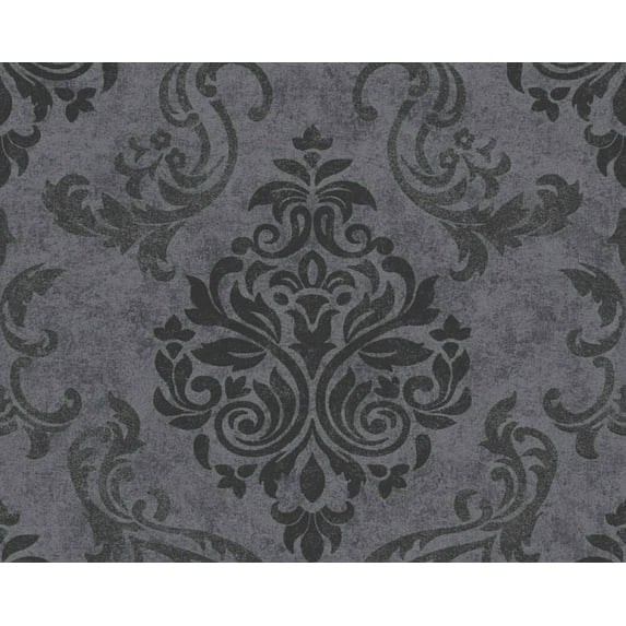 Concord Wallcoverings Textured Wallpaper Damask Classic Ornament, Black Gray, 21 In x 33 Ft (56 sq. ft), 953723