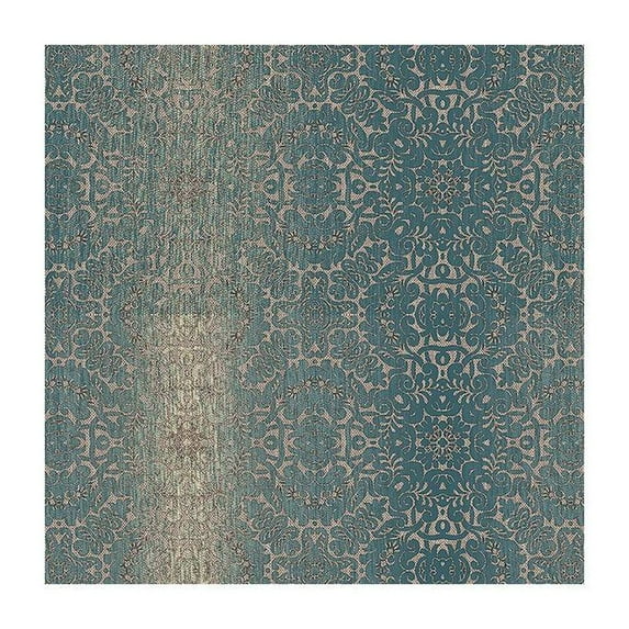 Concord Wallcoverings Textured Wallpaper Damask Featuring Floral Ornament, Green Cream, 21 In x 33 Ft (56 sq. ft), TX34826