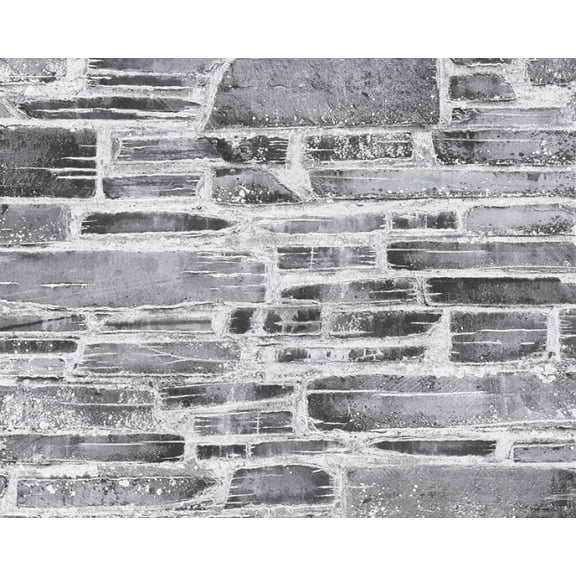 Concord Wallcoverings Textured Wallpaper Faux Cottage Featuring Bricks Wall, Black Grey Silver, 21 In x 33 Ft (56 sq. ft), 364591