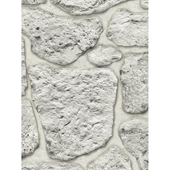 Concord Wallcoverings Textured Wallpaper Faux Stone Wall, White Beige, 21 In x 33 Ft (56 sq. ft), 911933