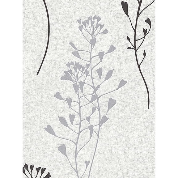 Concord Wallcoverings Textured Wallpaper Floral, Black Grey White, 21 In x 33 Ft (56 sq. ft), 955171