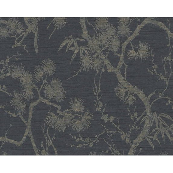 Concord Wallcoverings Textured Wallpaper Floral Branches Leaves, Black Gray, 21 In x 33 Ft (56 sq. ft), 378672