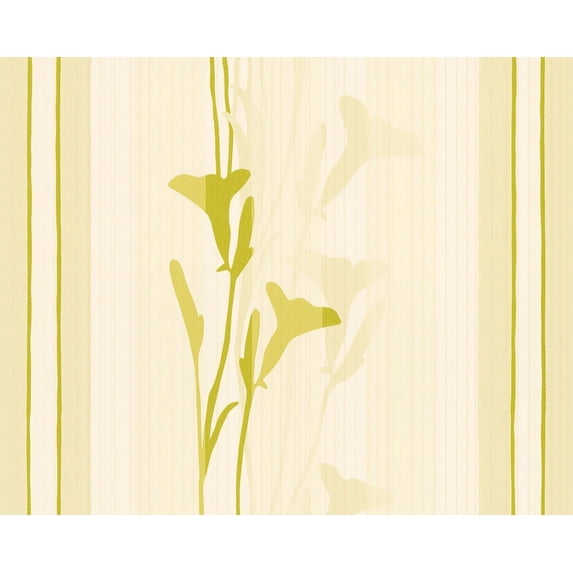 Concord Wallcoverings Textured Wallpaper Floral Featuring Flowers Stripes, Cream Green, 21 In x 33 Ft (56 sq. ft), 897756