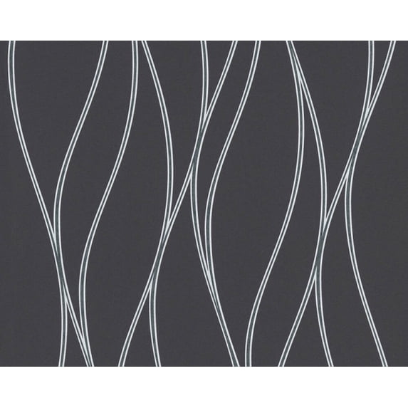 Concord Wallcoverings Textured Wallpaper Modern Wavy Lines, Black Silver, 21 In x 33 Ft (56 sq. ft), 371324