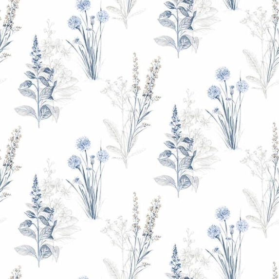 Concord Wallcoverings Textured Wallpaper floral Featuring flowers, Blue Brown Grey White, 21 In x 33 Ft (56 sq. ft), AF37716