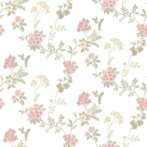 Concord Wallcoverings Textured Wallpaper floral Featuring flowers and leaves, Beige Pink Green, 21 In x 33 Ft (56 sq. ft), AF37732
