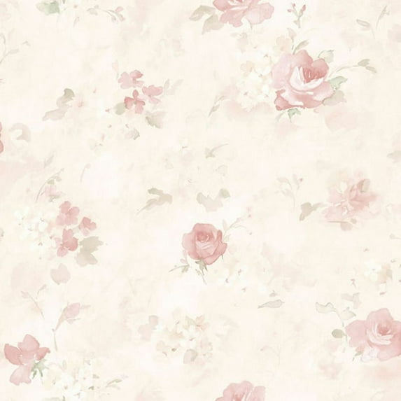 Concord Wallcoverings Textured Wallpaper floral Featuring rose flowers, Cream Green Pink White, 21 In x 33 Ft (56 sq. ft), AB27661