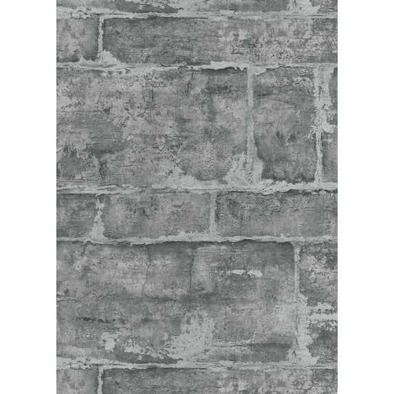 Concord Wallcoverings Textured Wallpaper modern faux Featuring faux bricks pattern, Black Grey, 21 In x 33 Ft (56 sq. ft), 1022215
